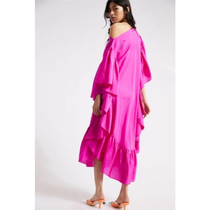 Kes New York The Bloom Dress Silk Neon Pink Ruffle Mid Dress Xs — image 2 of 8